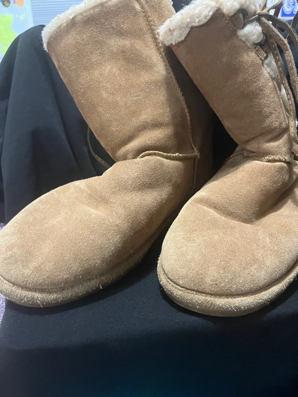 BearPaw Women's Tan Faux-Shearling Lace-Up Winter Boots